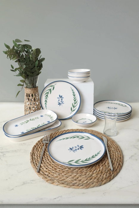 Hermia Set de Desayuno de 12 piezas en Azul, Verde y Blanco